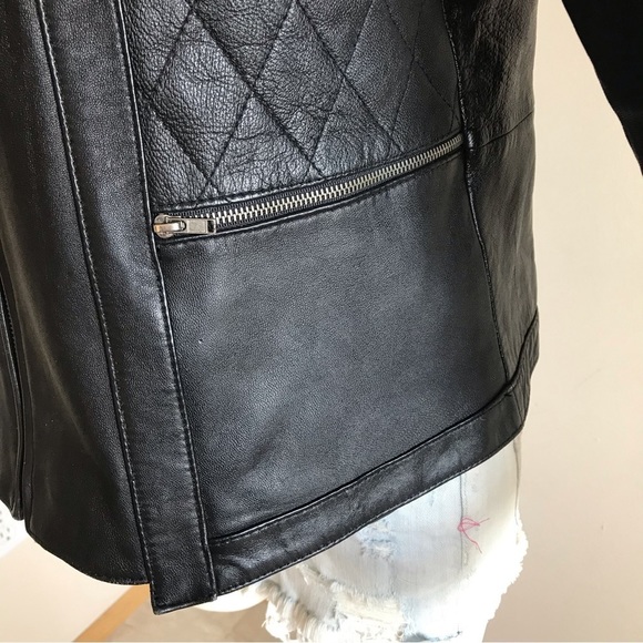 VINTAGE Pamela McCoy genuine black leather biker jacket size MP - Picture 11 of 16